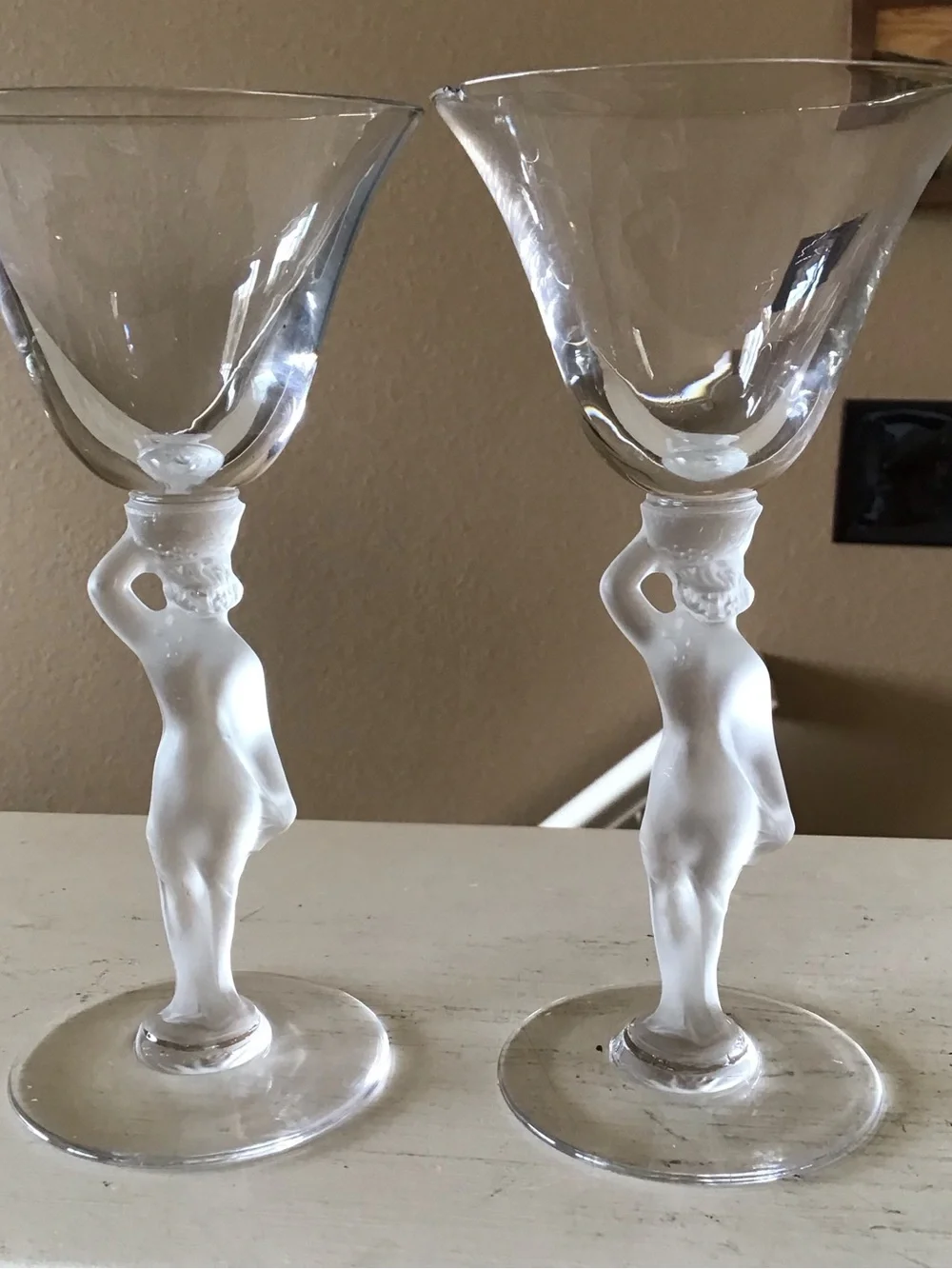 Vintage Bayel France Bacchus Uranium Nude Female Cordial Glasses